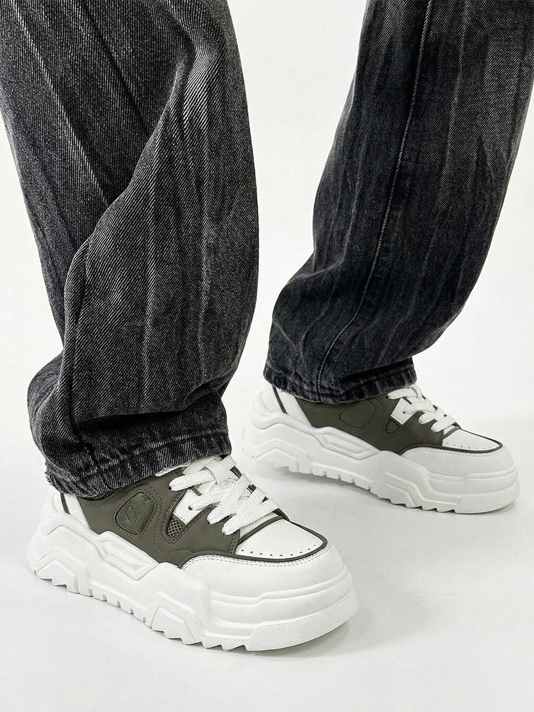 Black White Cutout Platform Sneakers - View 22