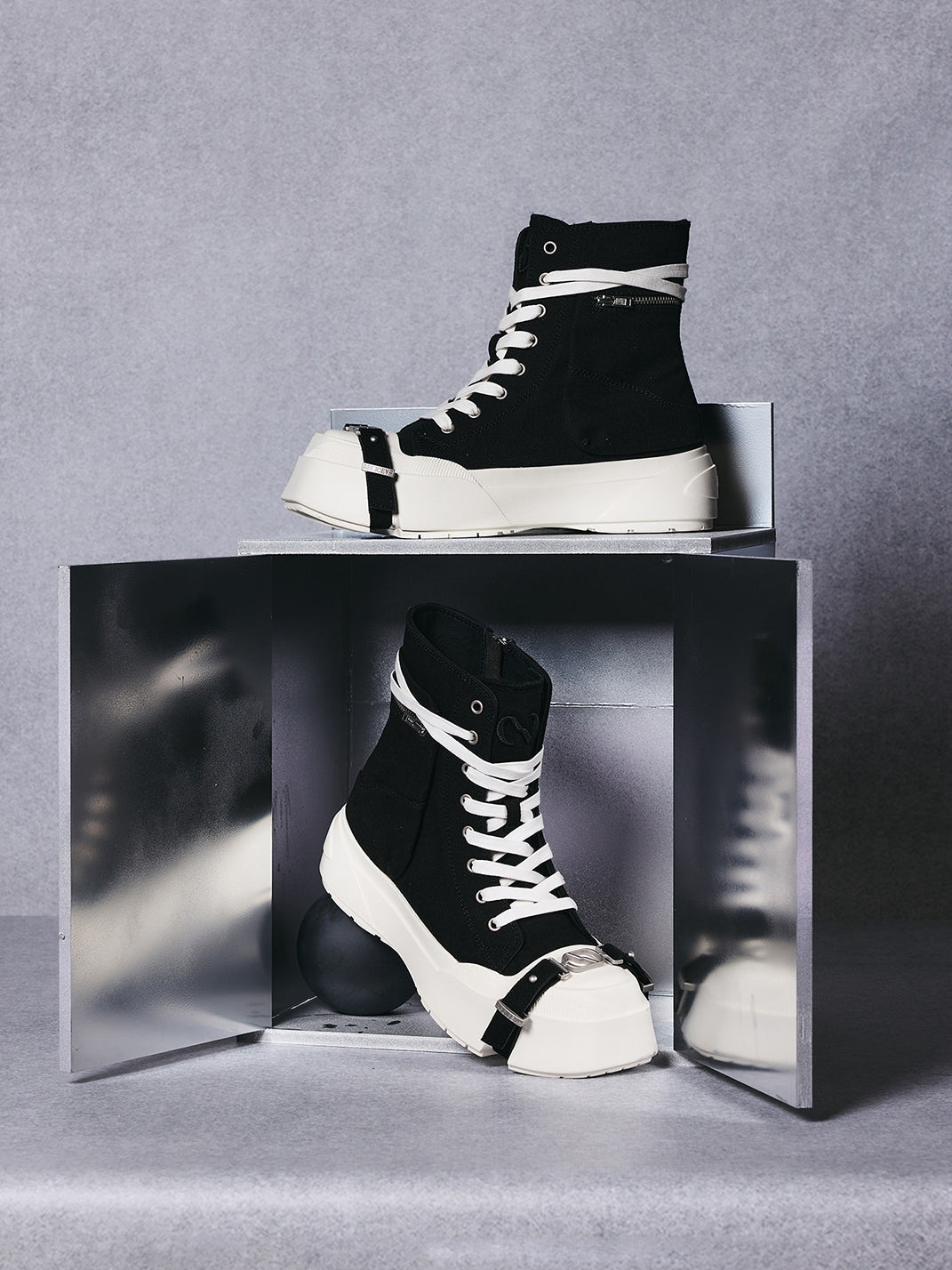 Black Zip-Pocket High-Top Platform Sneakers - View 6