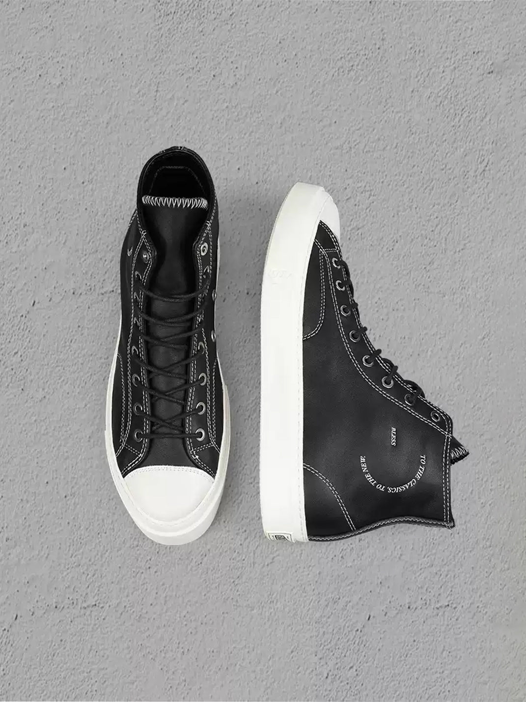 Black Contrast-Stitch Platform High-Top Sneakers - View 4