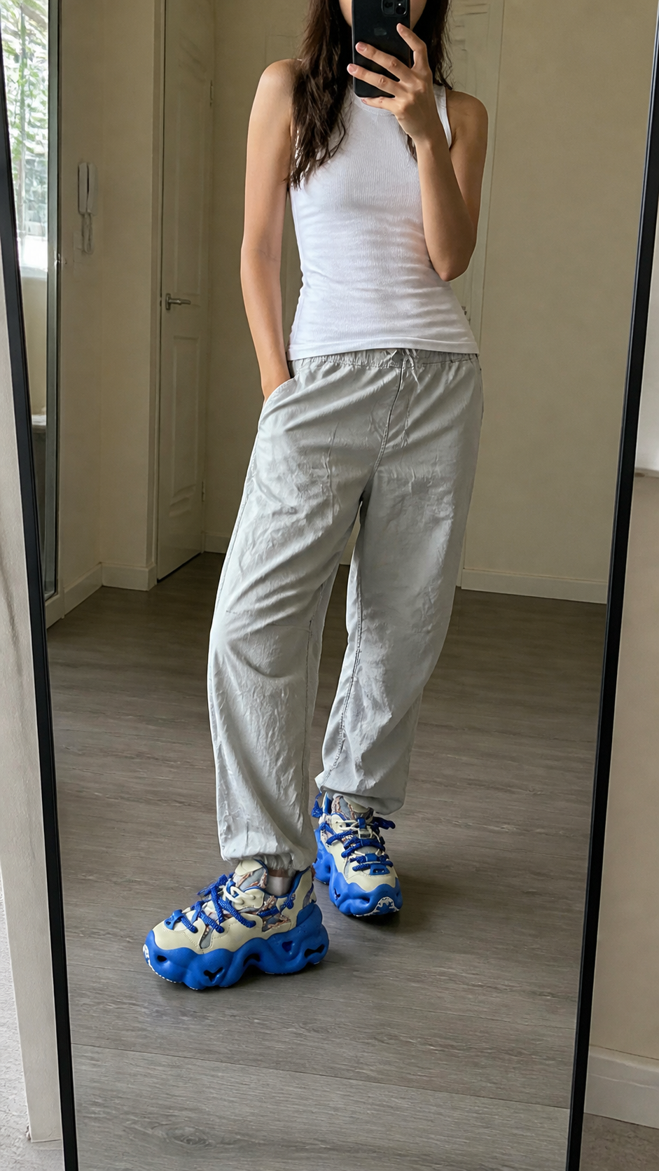 Blue Street-Style Leather Dad Sneakers UGC showcase 1