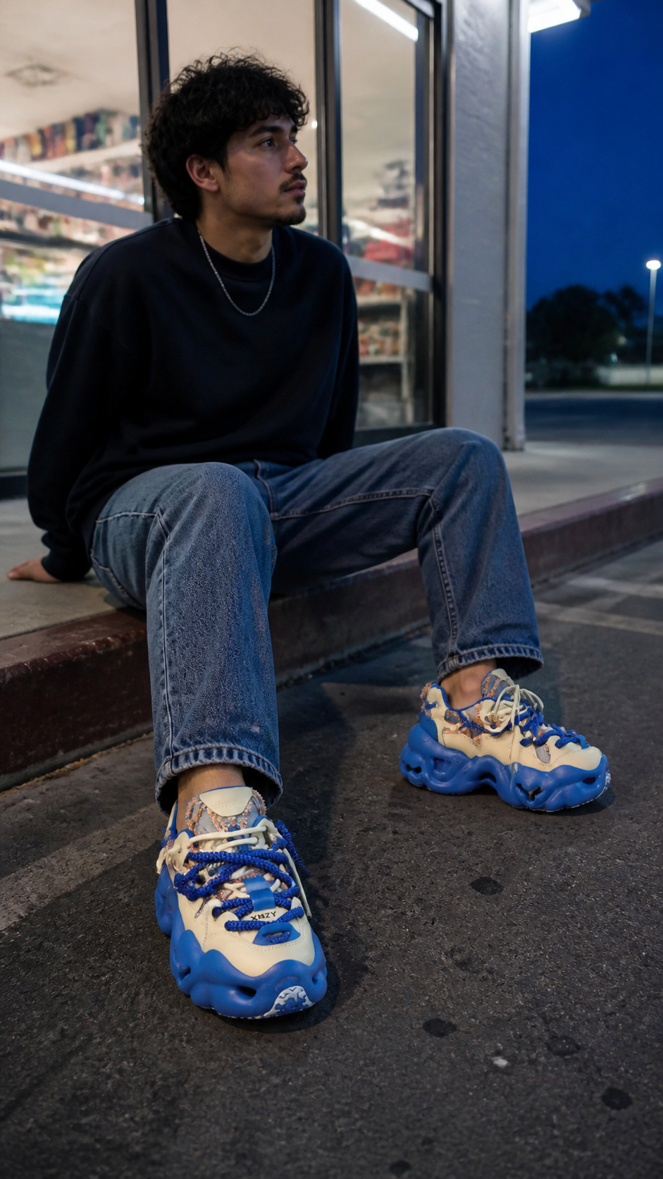 Blue Street-Style Leather Dad Sneakers UGC showcase 2
