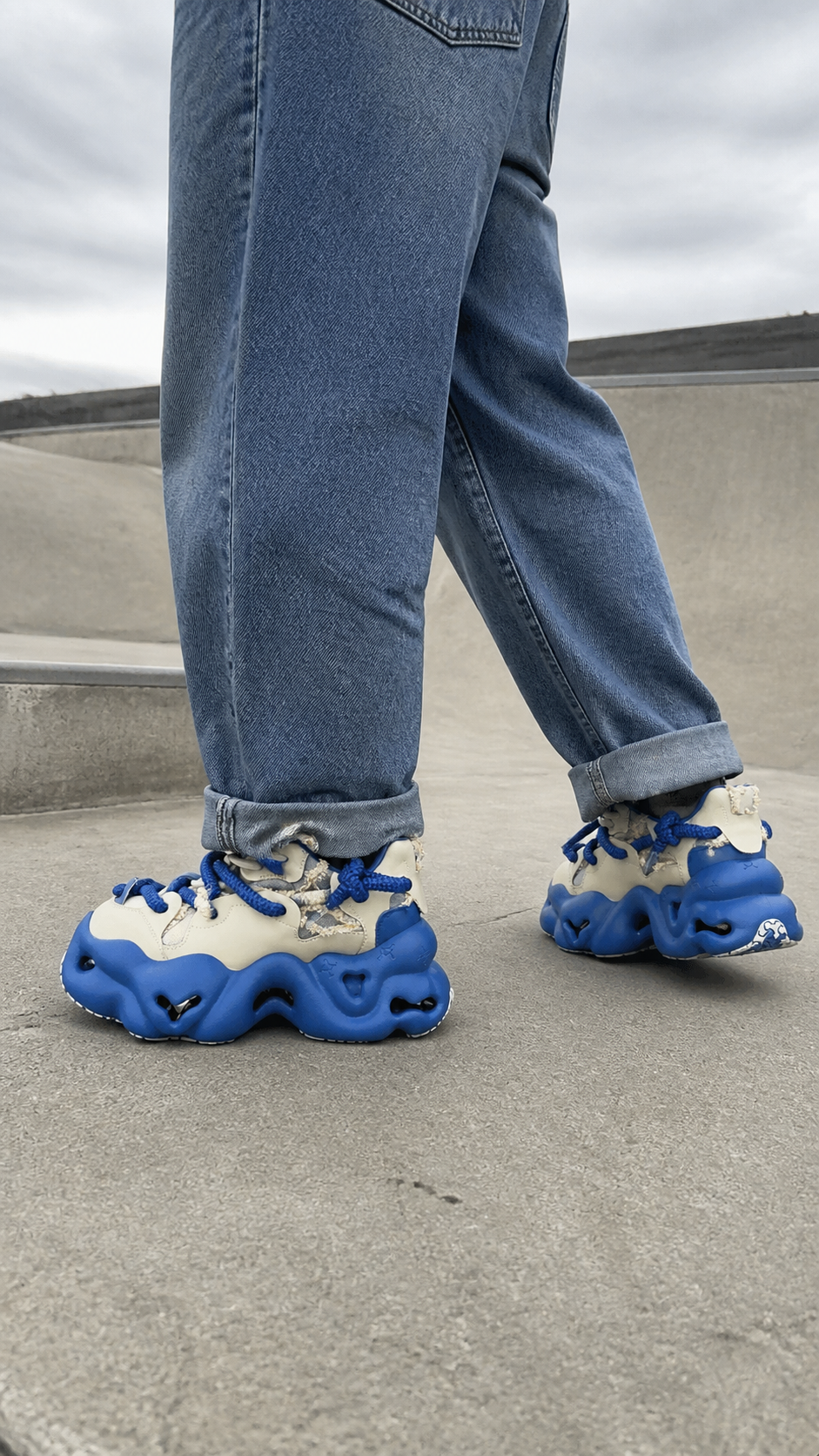 Blue Street-Style Leather Dad Sneakers UGC showcase 3
