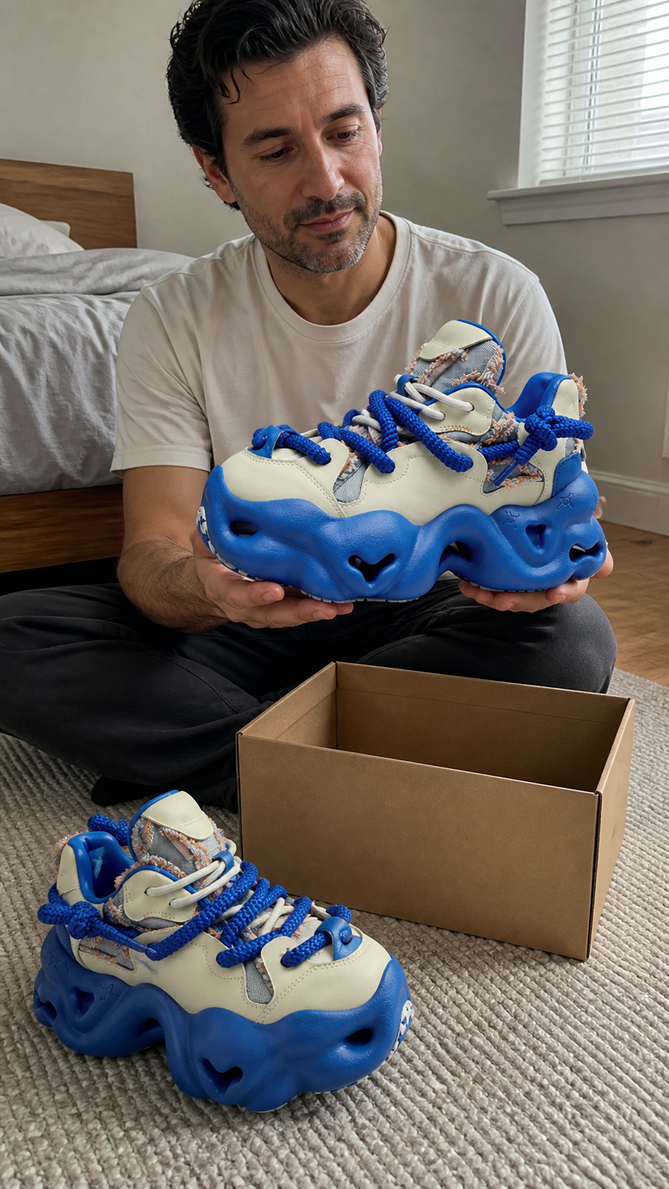 Blue Street-Style Leather Dad Sneakers UGC showcase 4