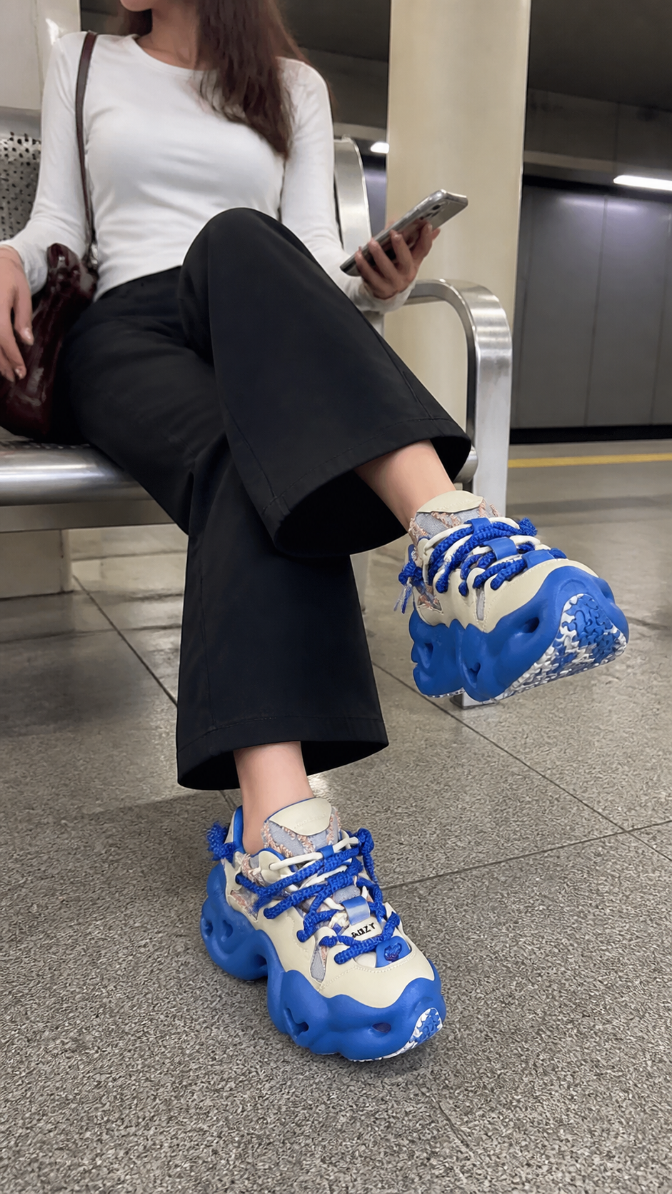 Blue Street-Style Leather Dad Sneakers UGC showcase 5