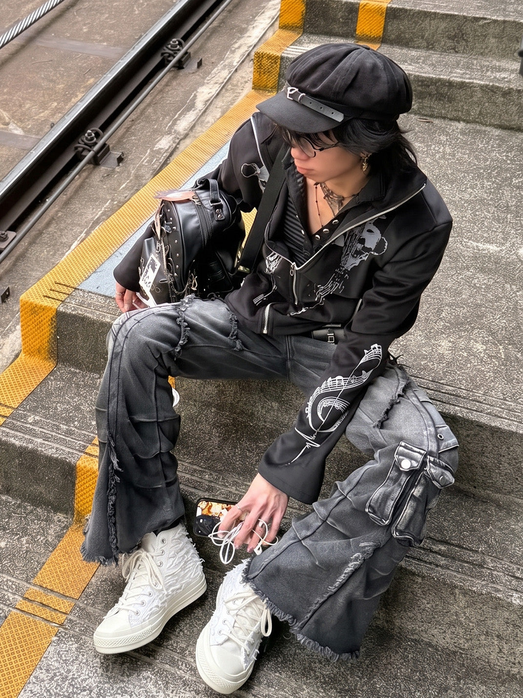 Silicone-Relief Platform High-Top Sneakers - View 3
