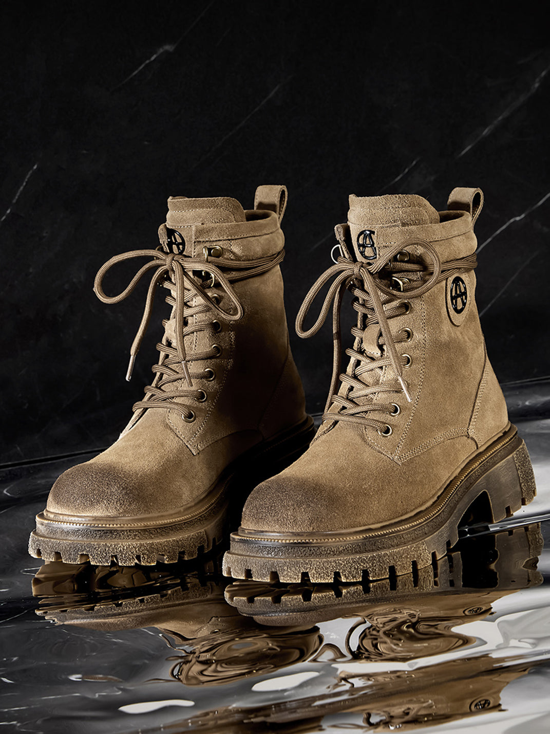 Brown Distressed Platform Combat Boots - View 4