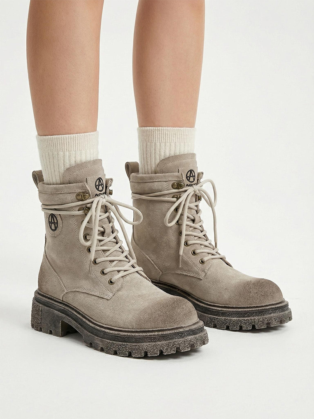 Brown Distressed Platform Combat Boots - View 17