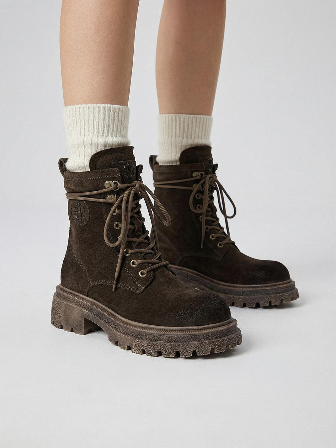 Brown Distressed Platform Combat Boots - View 35