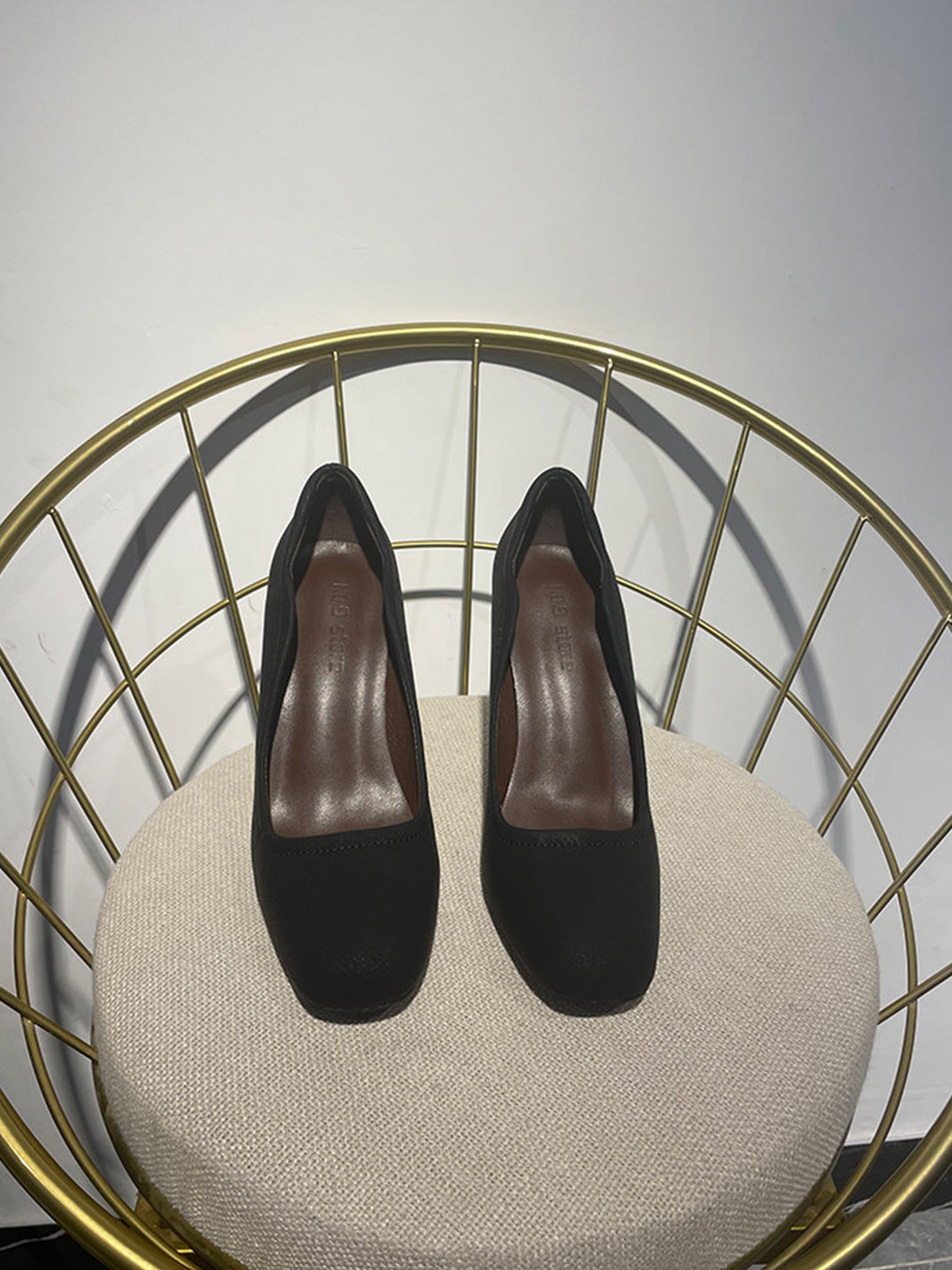 Brown Sculpted-Heel Round-Toe Pumps - View 6