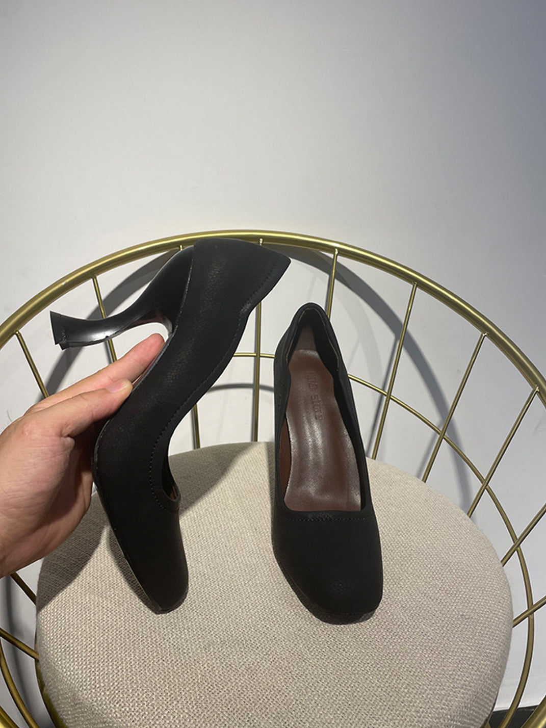 Brown Sculpted-Heel Round-Toe Pumps - View 7