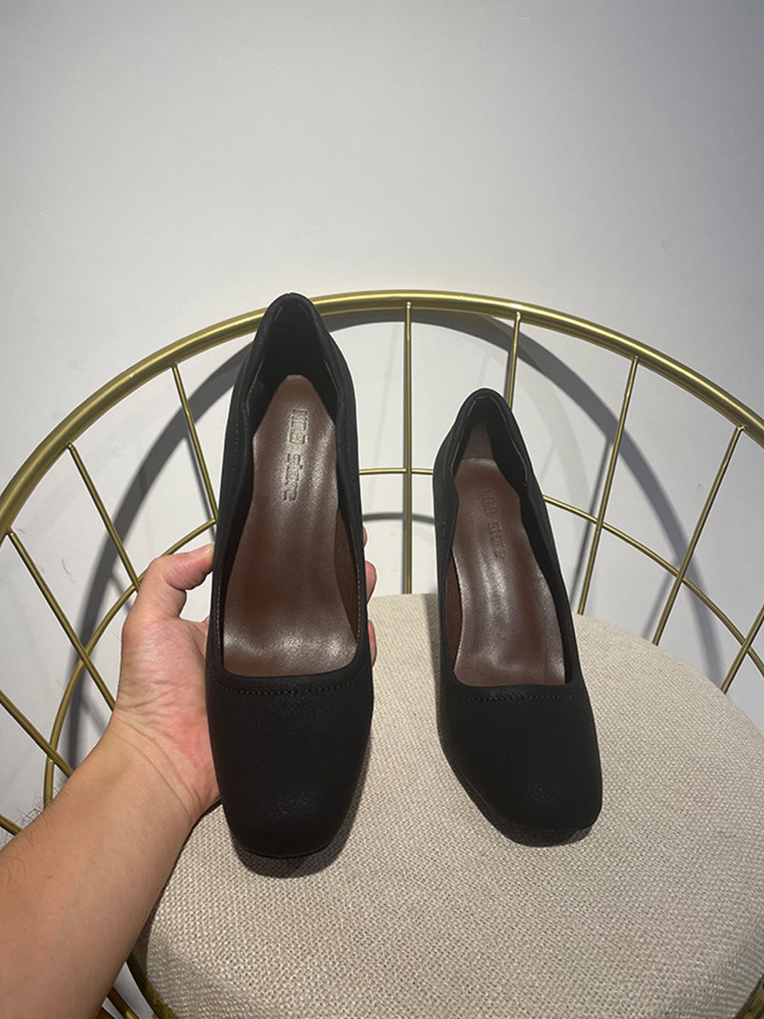 Brown Sculpted-Heel Round-Toe Pumps - View 8