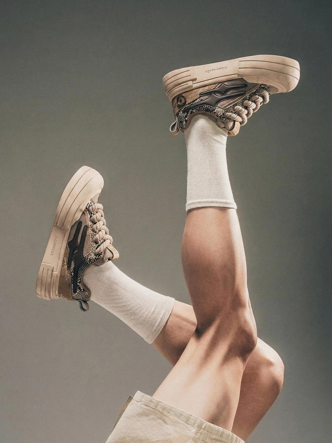 Brown Smile Panel Platform Sneakers - View 5