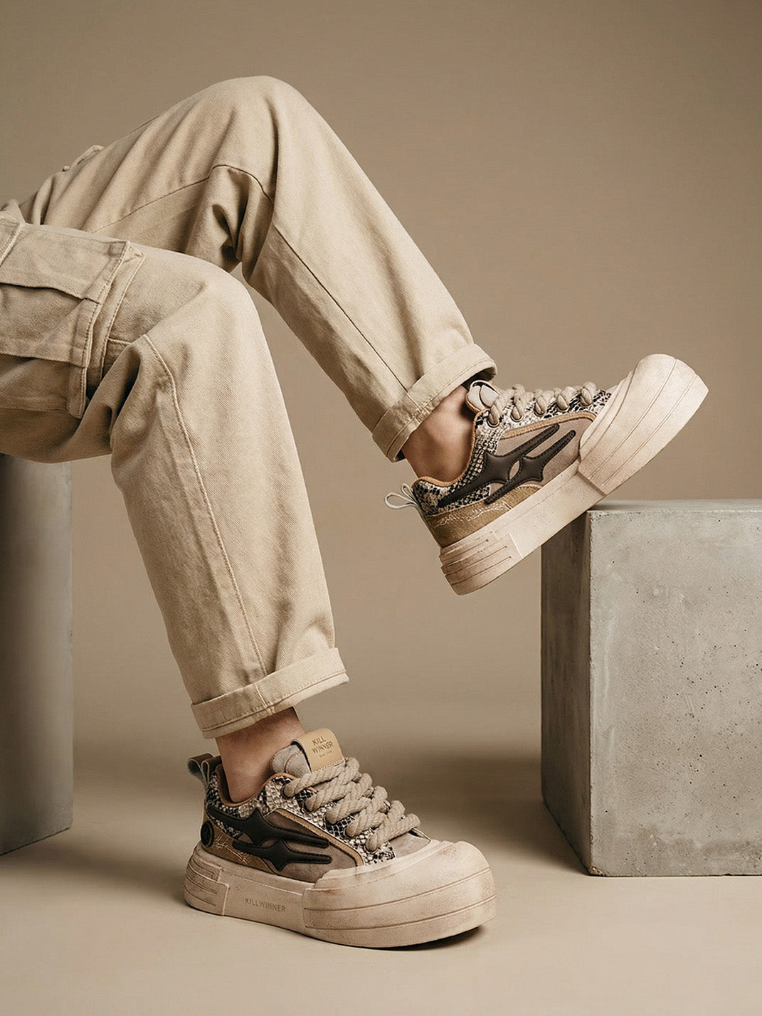 Brown Smile Panel Platform Sneakers - View 6