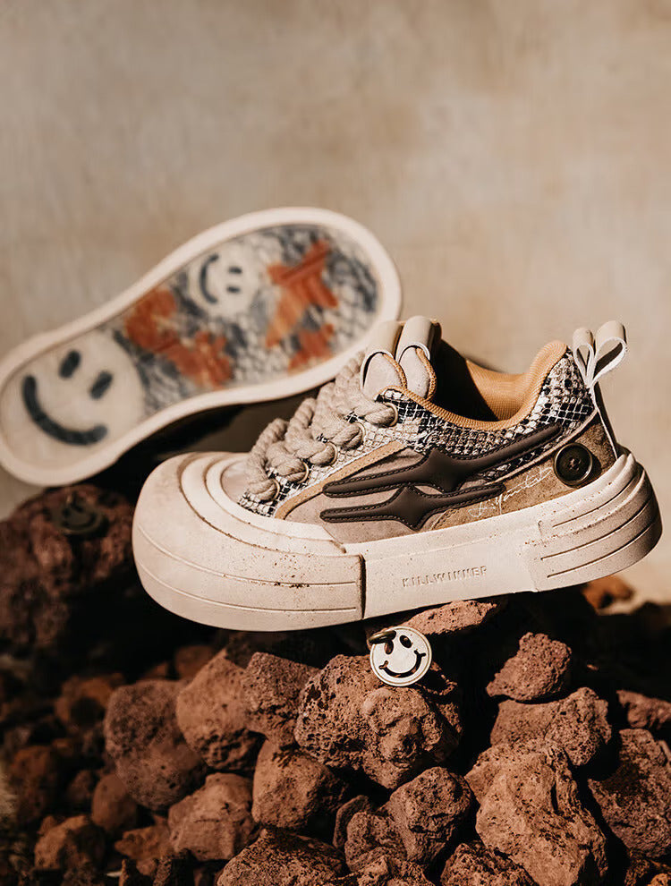 Brown Smile Panel Platform Sneakers - View 8