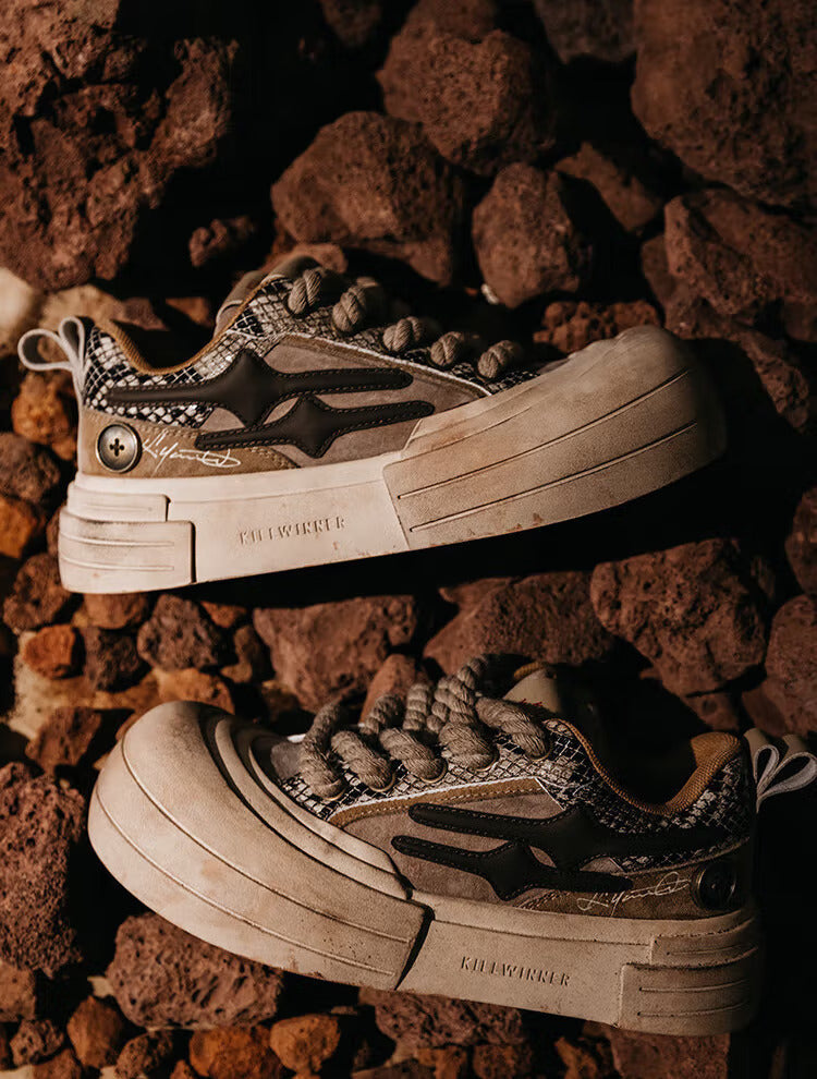Brown Smile Panel Platform Sneakers - View 9