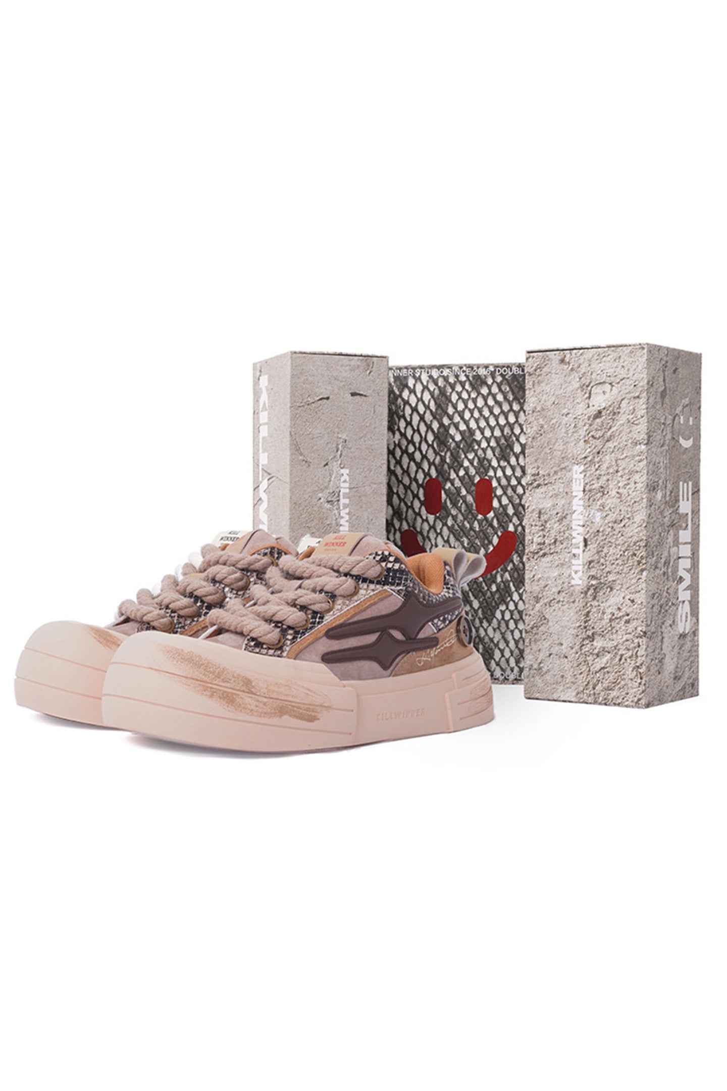 Brown Smile Panel Platform Sneakers - View 12