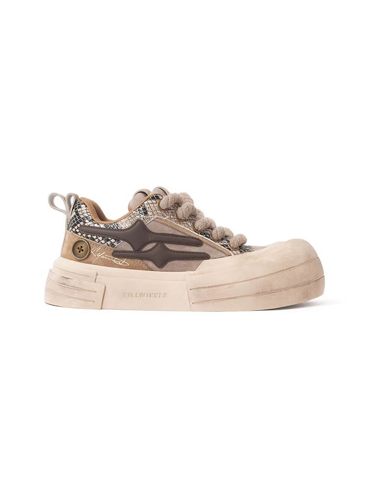 Brown Smile Panel Platform Sneakers - View 15
