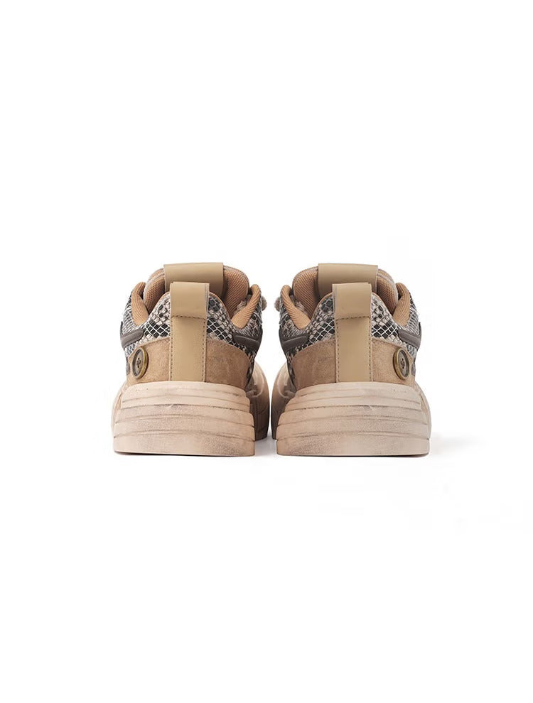 Brown Smile Panel Platform Sneakers - View 16
