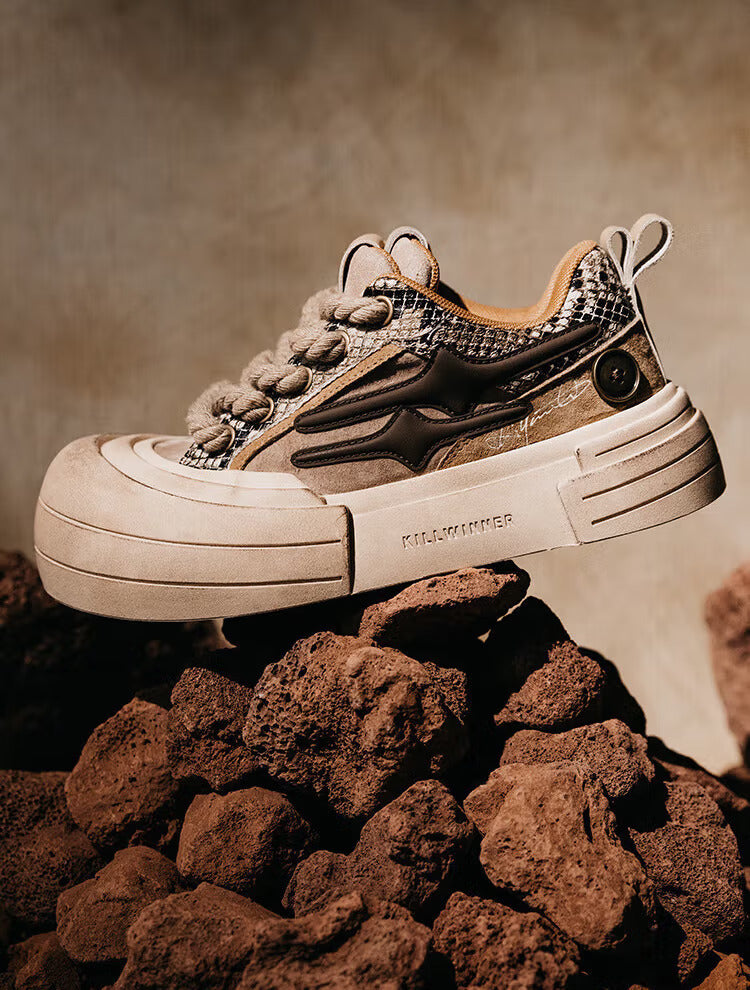Brown Smile Panel Platform Sneakers - View 17