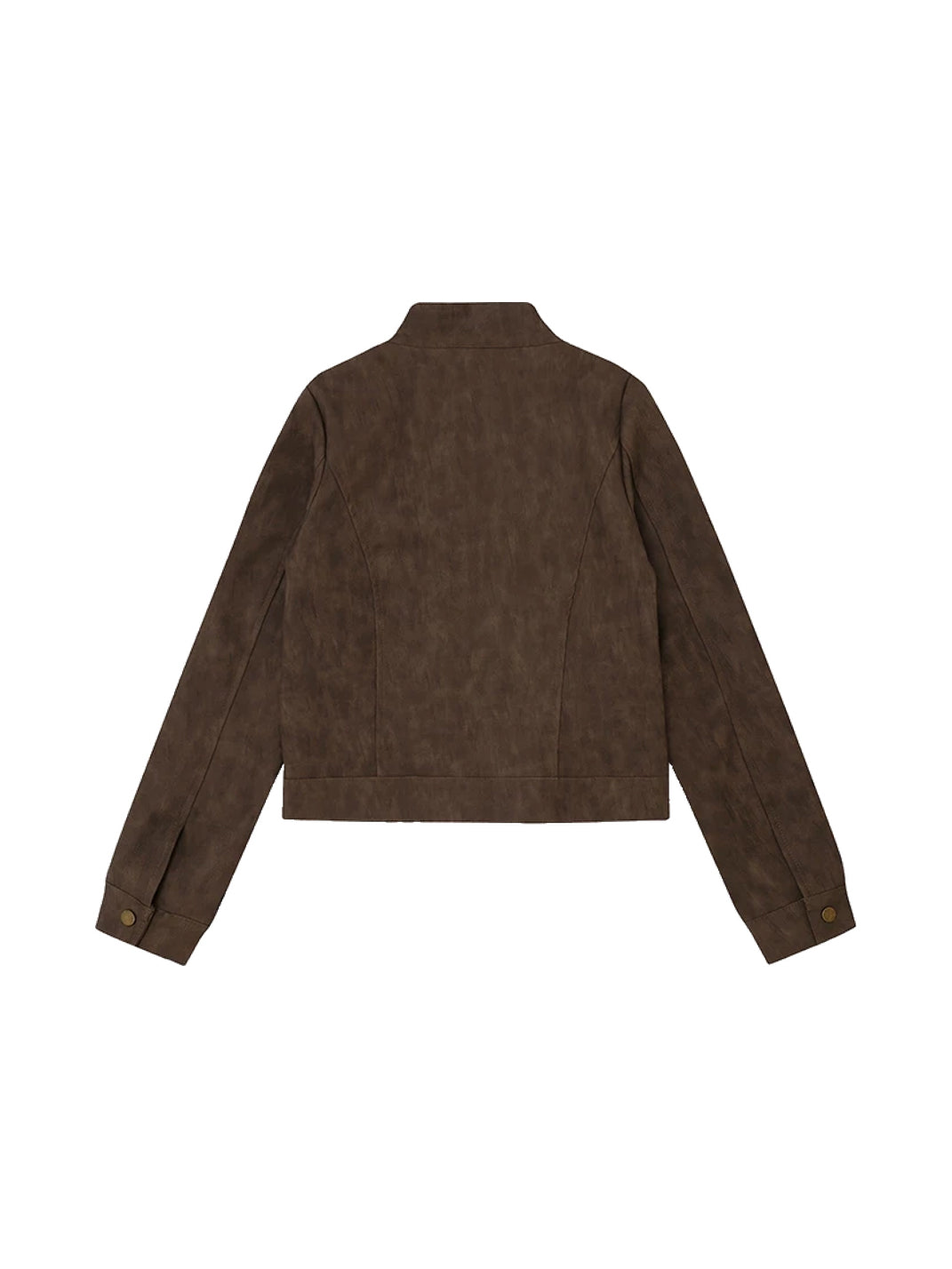 Brown Textured Faux-Leather Cropped Zip Jacket - view 9