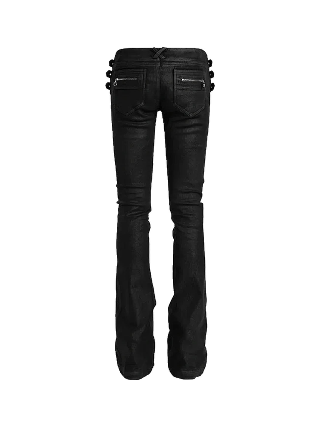 Buckle-Waist Waxed Black Flare Jeans — product view 8