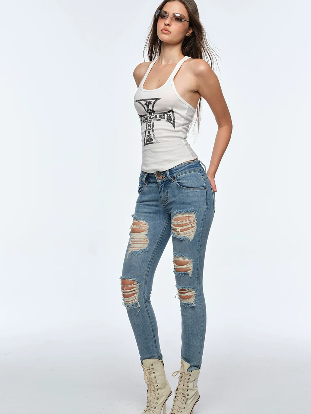 Cross-Graphic Racerback Tank Top - View 7