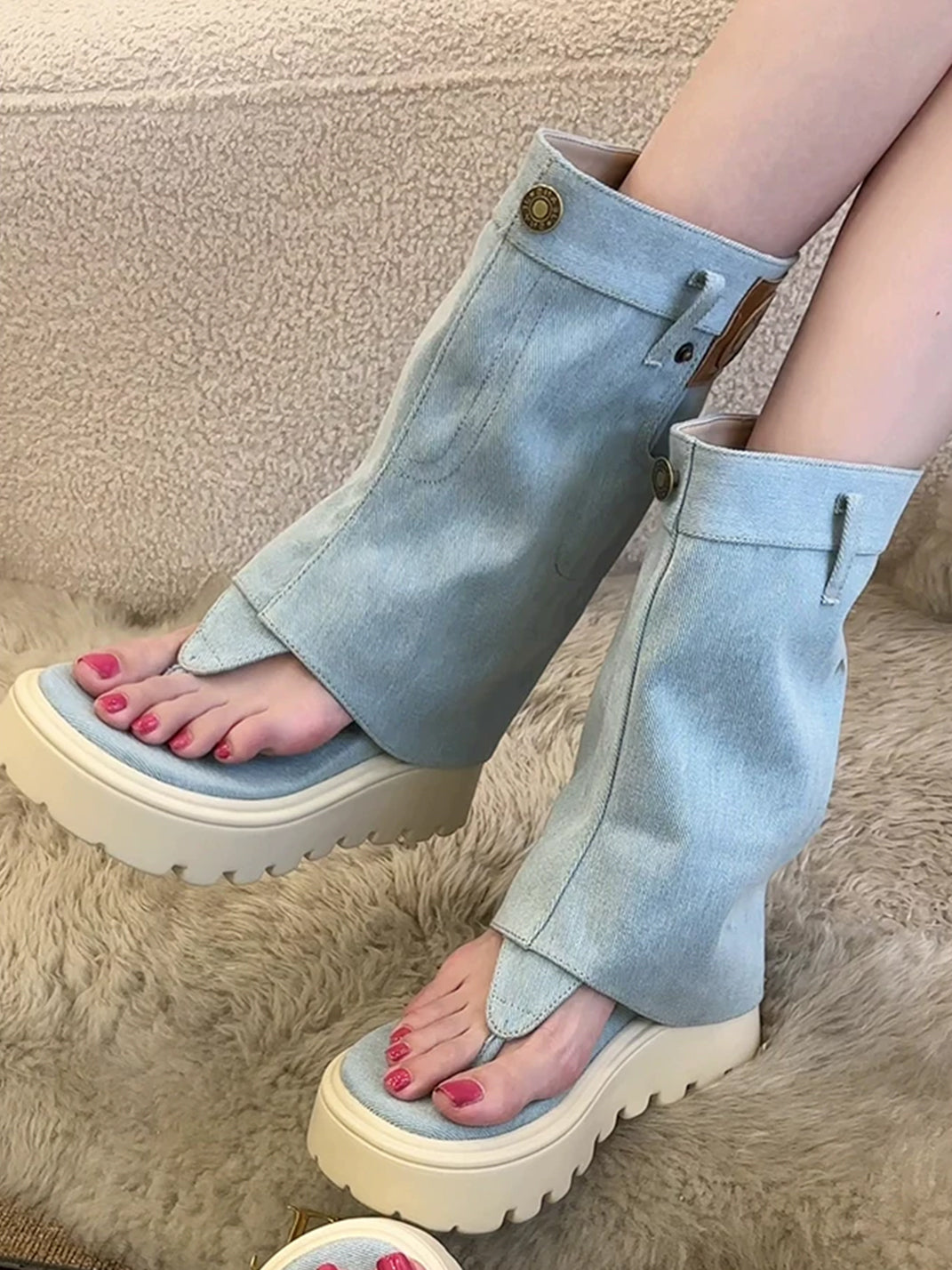 Thong Platform Knee-High Roman Sandal Boots - View 4
