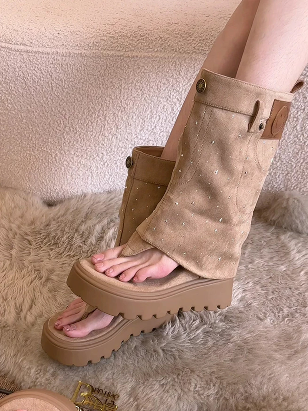 Thong Platform Knee-High Roman Sandal Boots - View 8