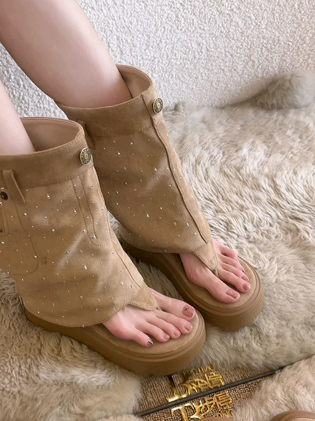 Thong Platform Knee-High Roman Sandal Boots - View 9