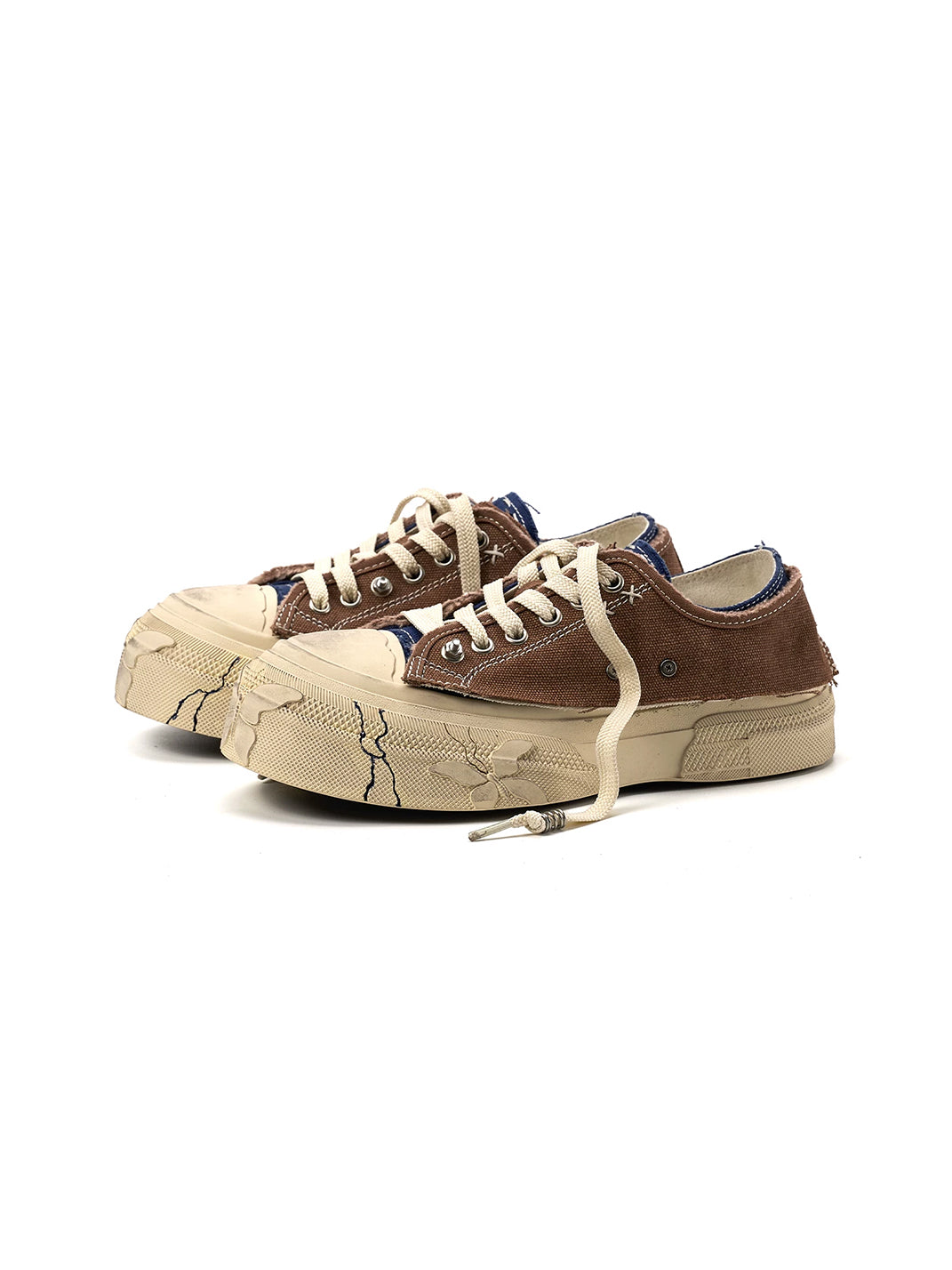 Blue Brown Colorblock Distressed Platform Sneakers - View 5