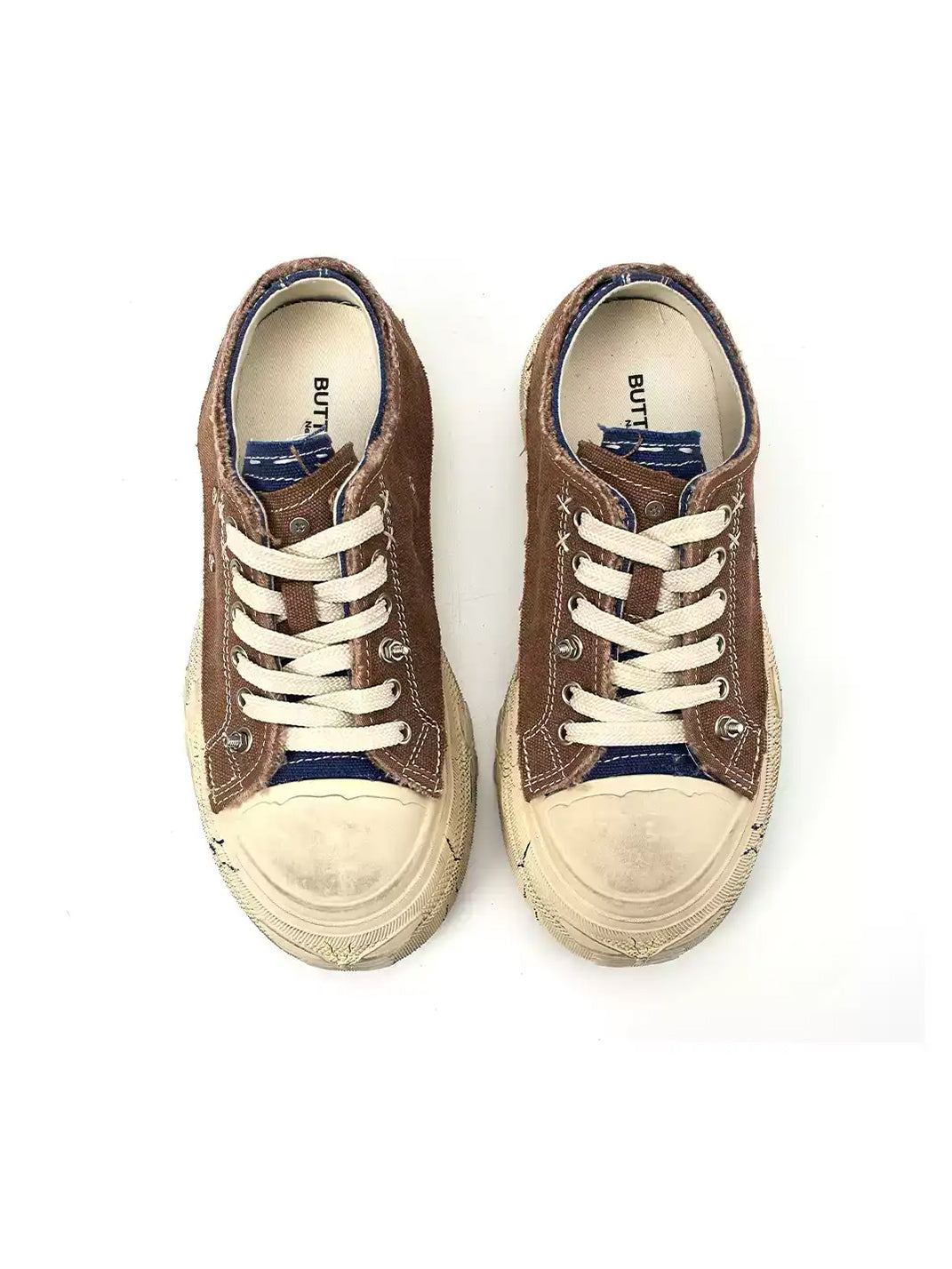 Blue Brown Colorblock Distressed Platform Sneakers - View 6