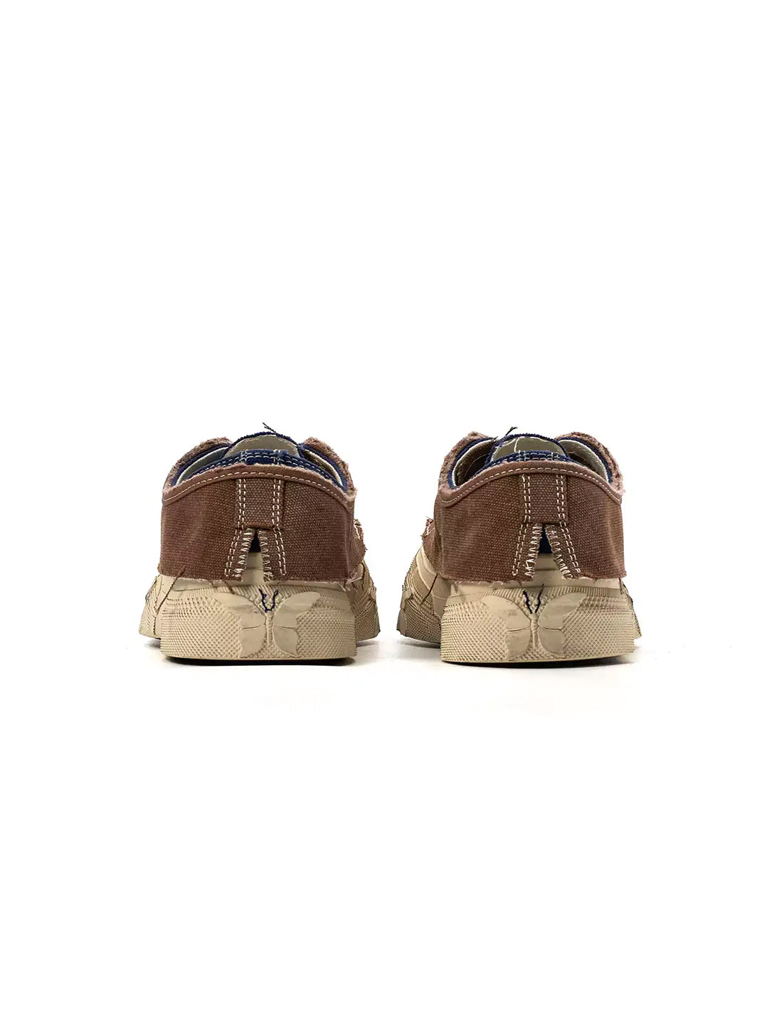 Blue Brown Colorblock Distressed Platform Sneakers - View 7