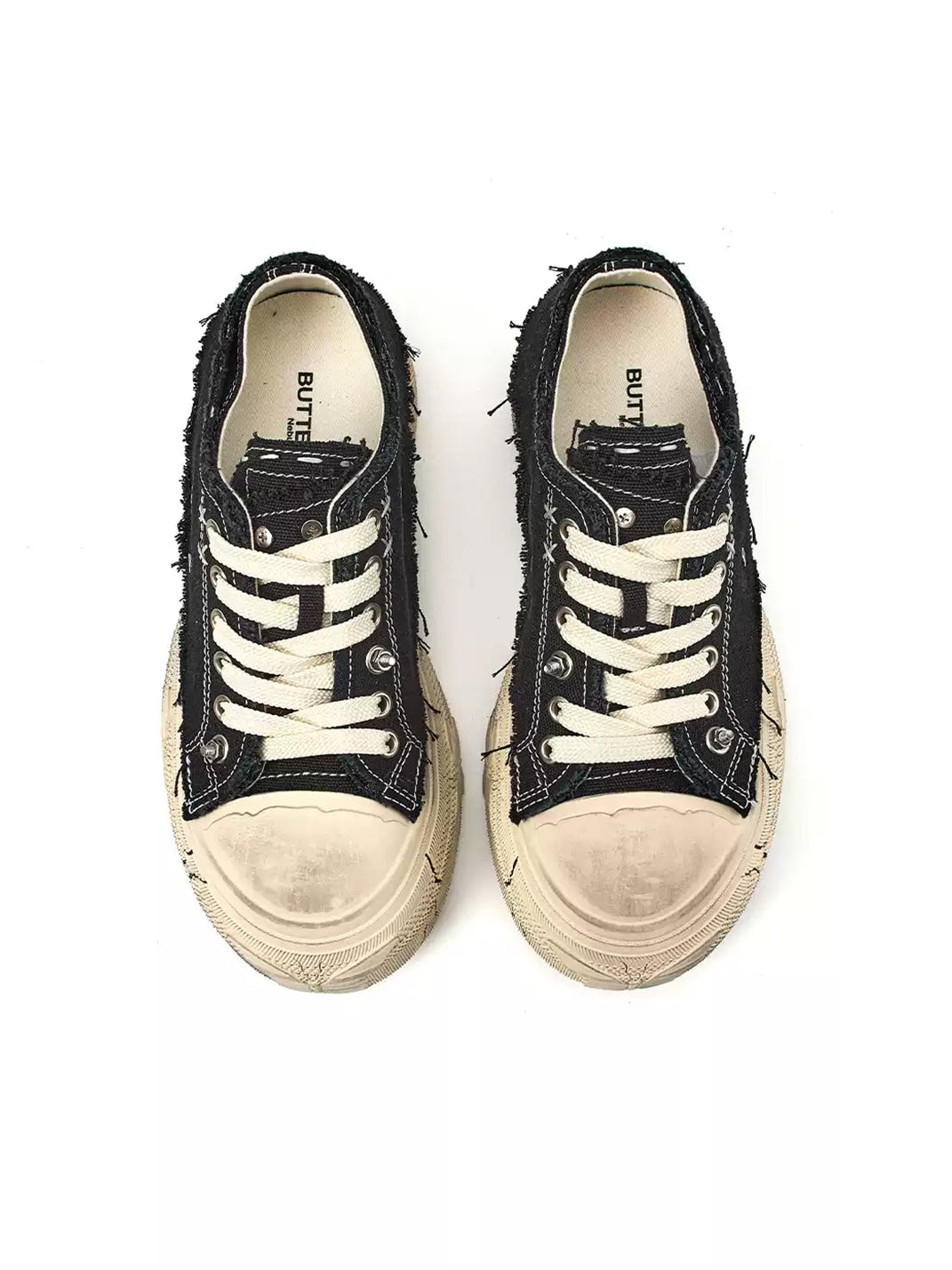 Black Distressed-Wash Platform Canvas Sneakers - View 7