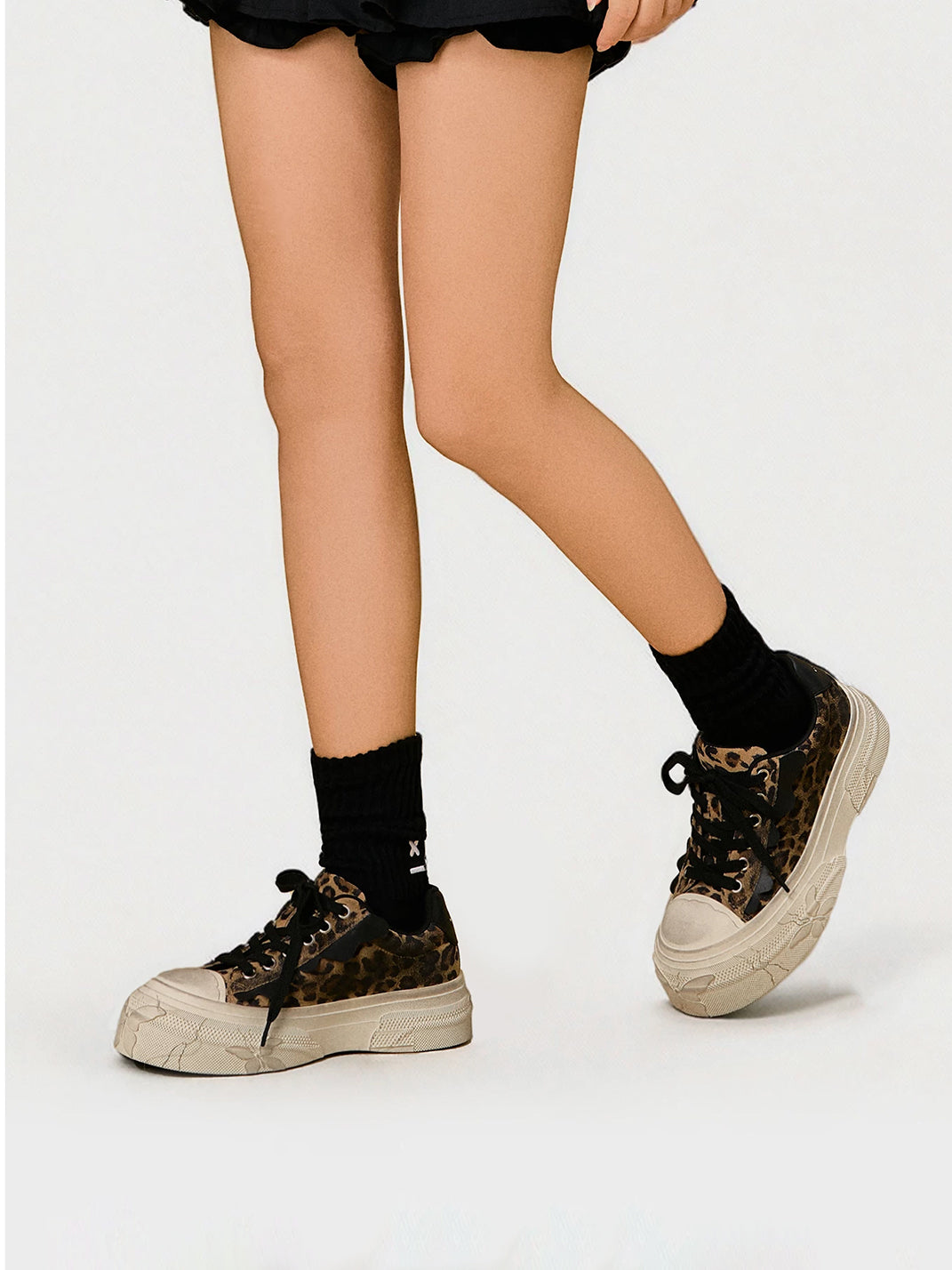 Leopard Distressed Platform Canvas Sneakers - View 4