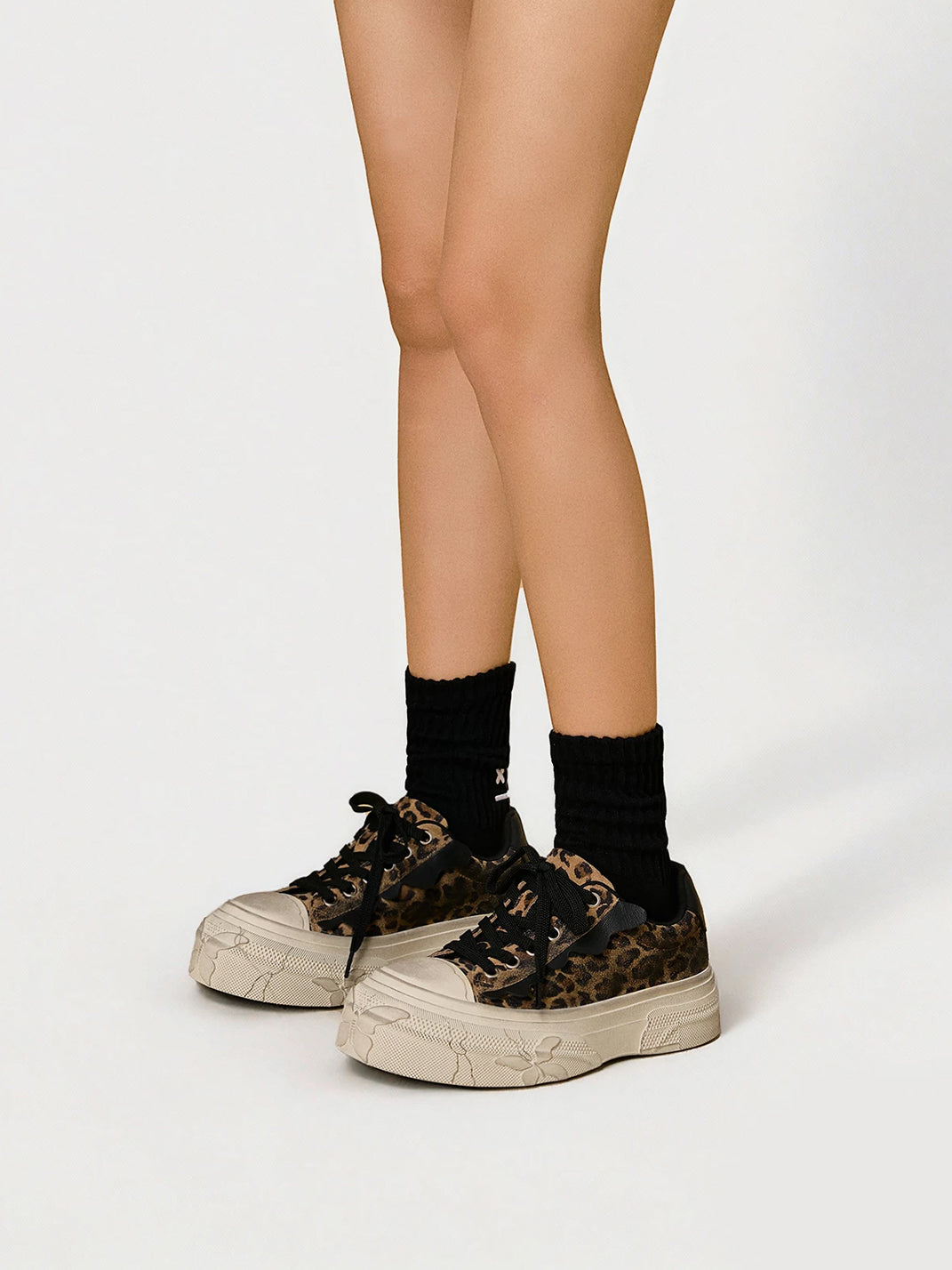 Leopard Distressed Platform Canvas Sneakers - View 5