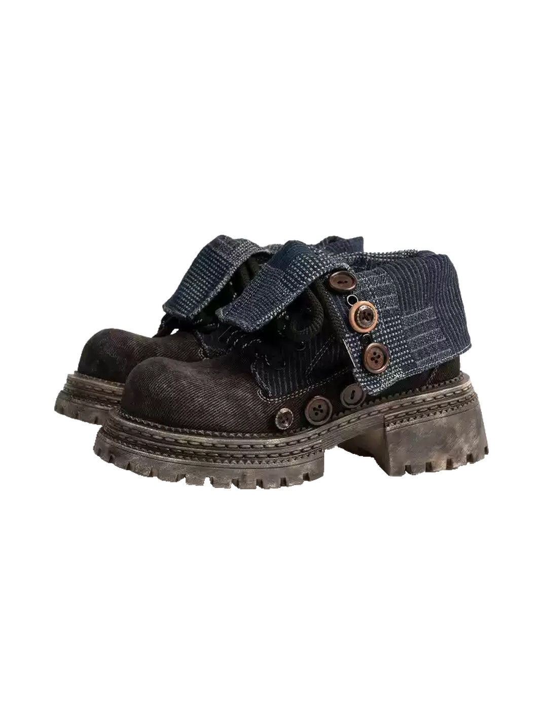 Button-Cuff Denim Platform Ankle Boots - Pair shown from the side