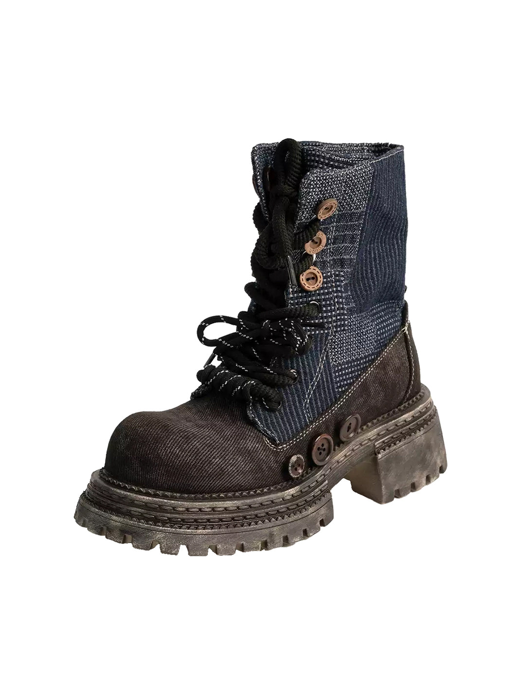 Button-Cuff Denim Platform Ankle Boots - Denim cuff shown unfolded