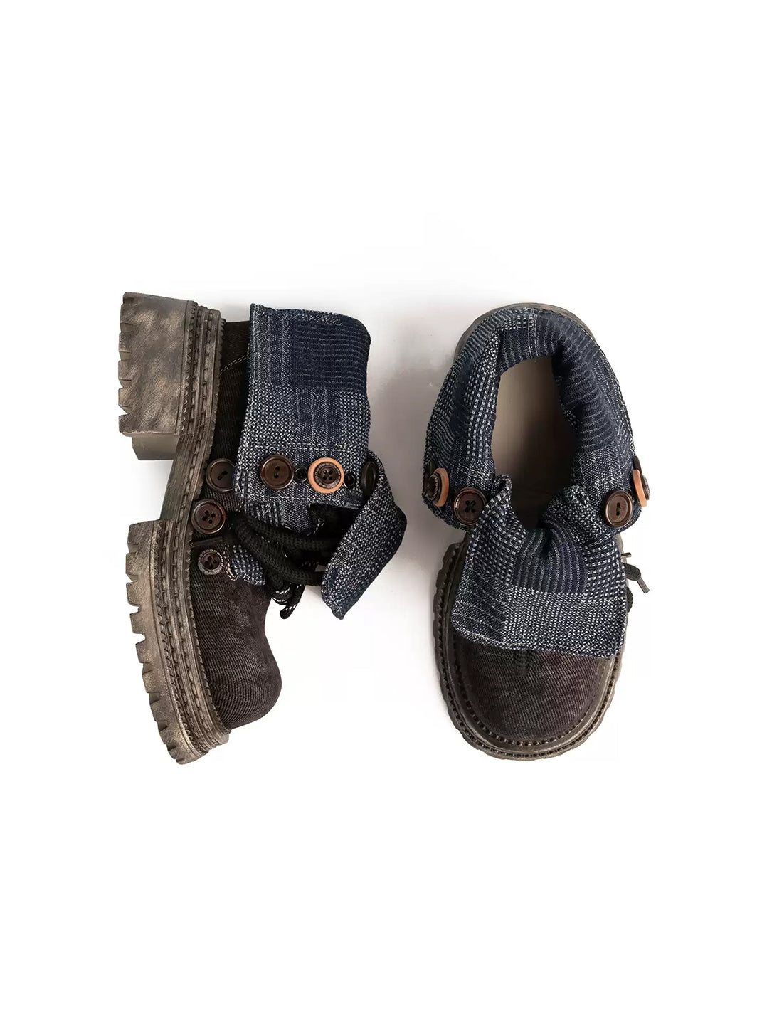 Button-Cuff Denim Platform Ankle Boots - Overhead view of the pair