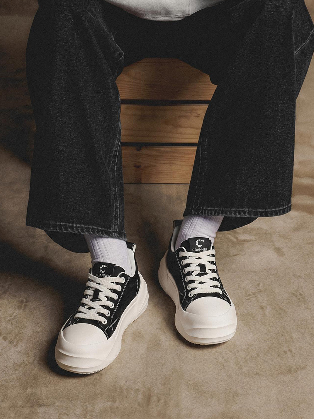 Black Geometric-Sole Platform Sneakers - View 2