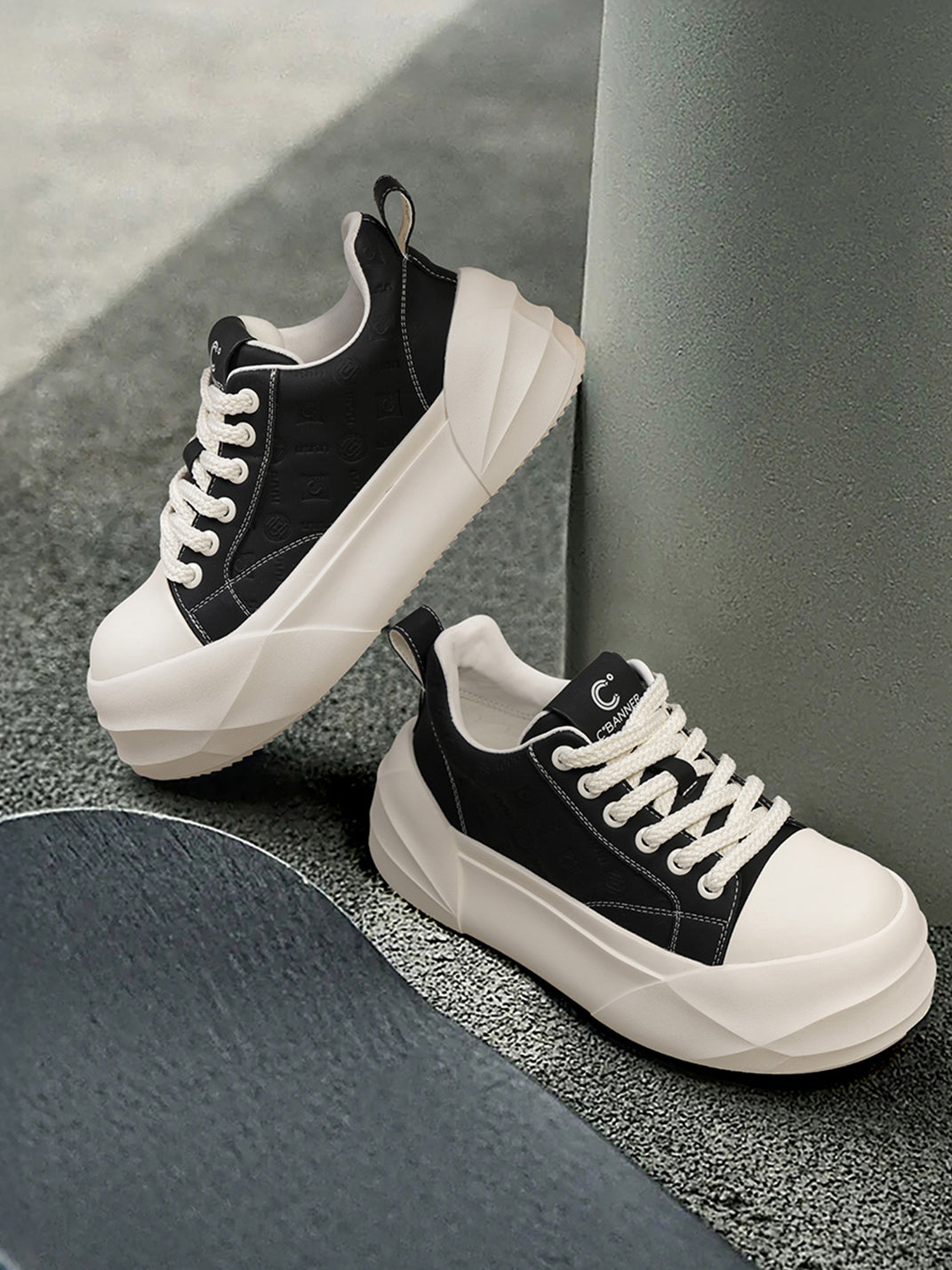 Black Geometric-Sole Platform Sneakers - View 5