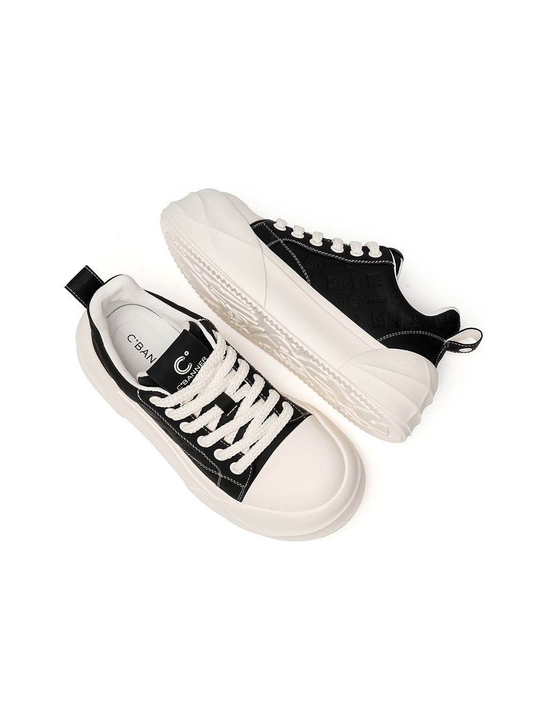 Black Geometric-Sole Platform Sneakers - View 7