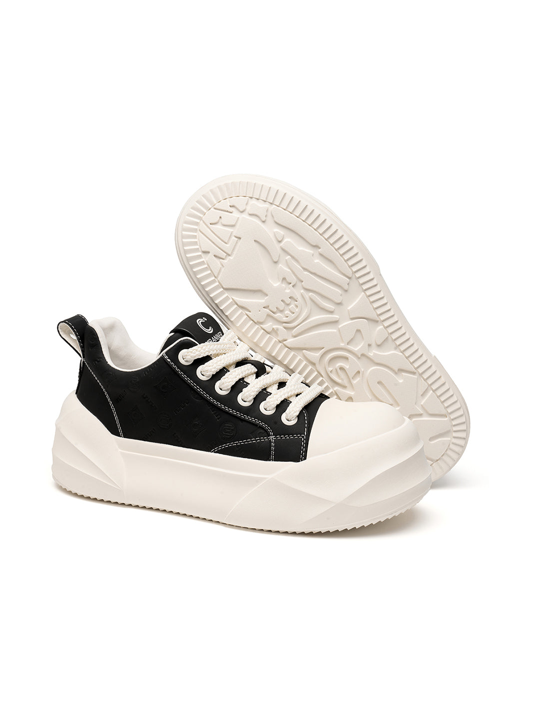 Black Geometric-Sole Platform Sneakers - View 9