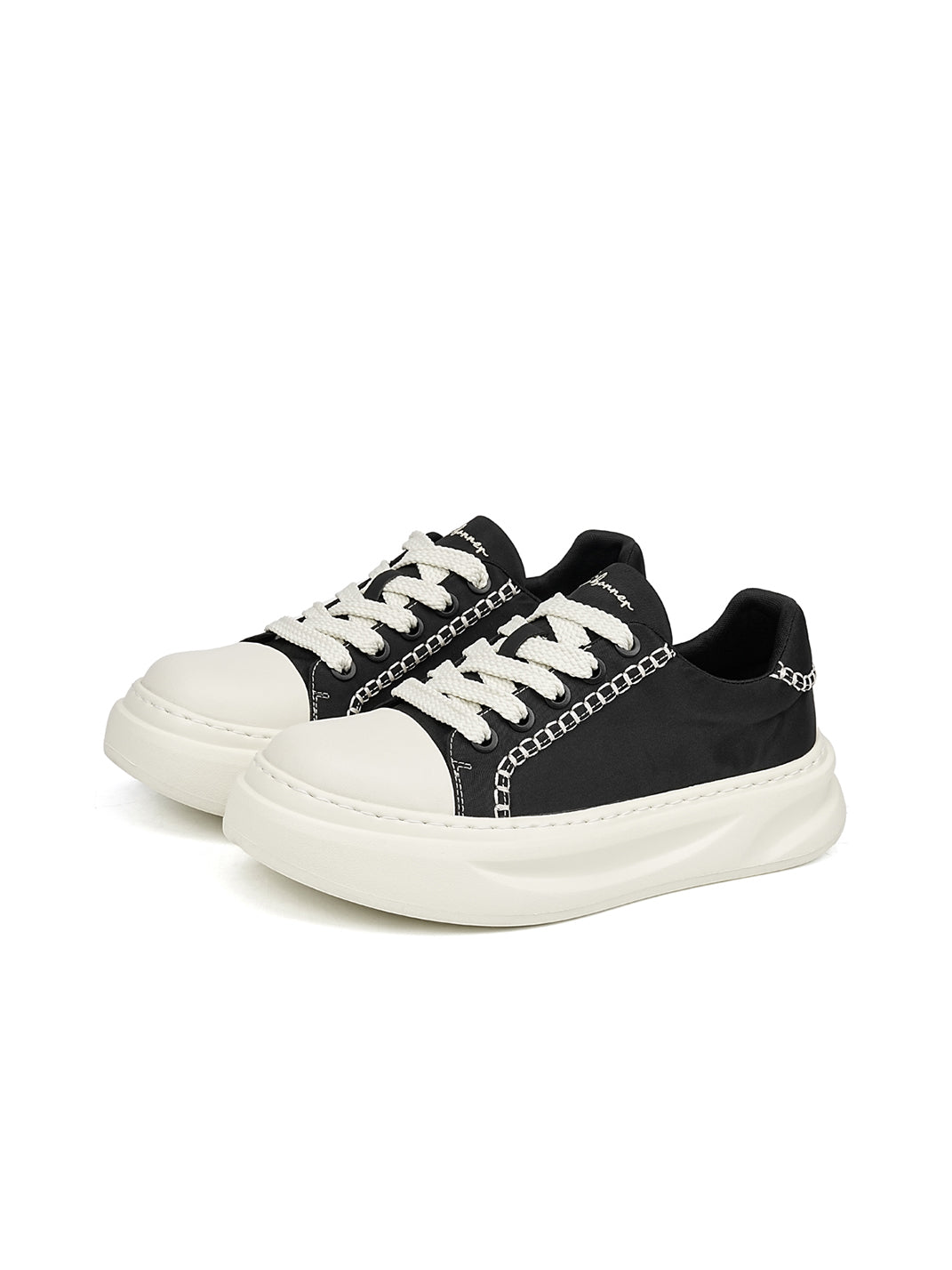 Black Chain-Trim Contrast-Stitch Platform Sneakers - View 8