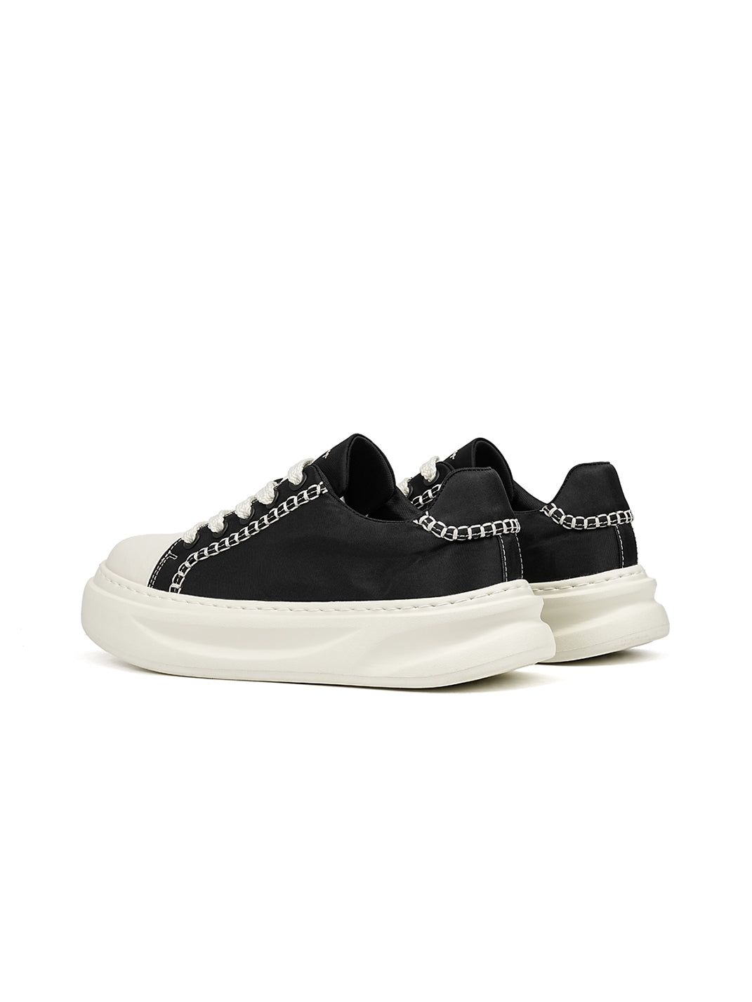 Black Chain-Trim Contrast-Stitch Platform Sneakers - View 10
