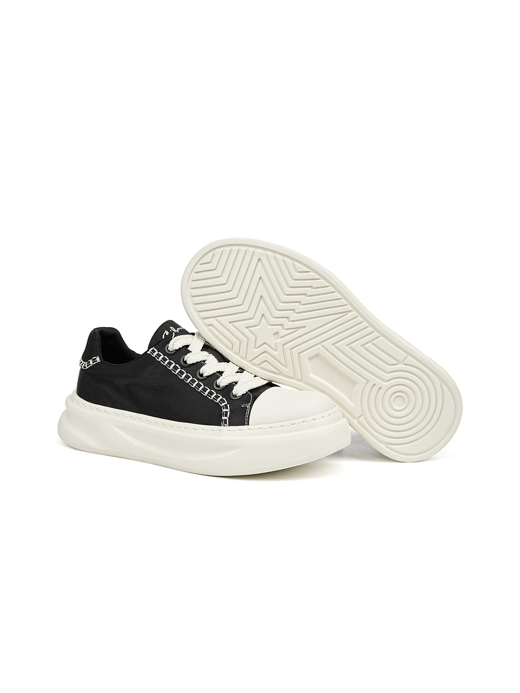 Black Chain-Trim Contrast-Stitch Platform Sneakers - View 11