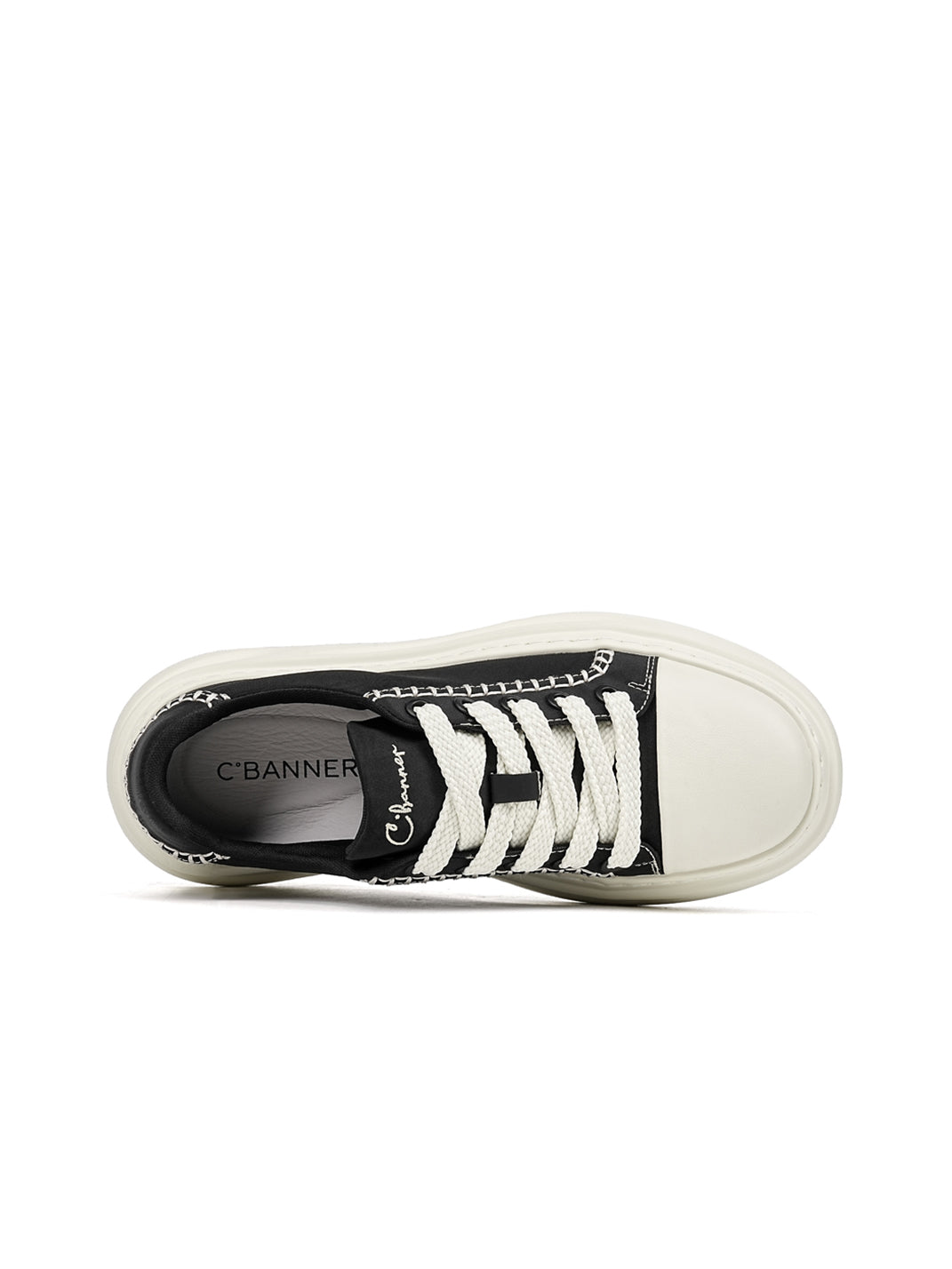 Black Chain-Trim Contrast-Stitch Platform Sneakers - View 13
