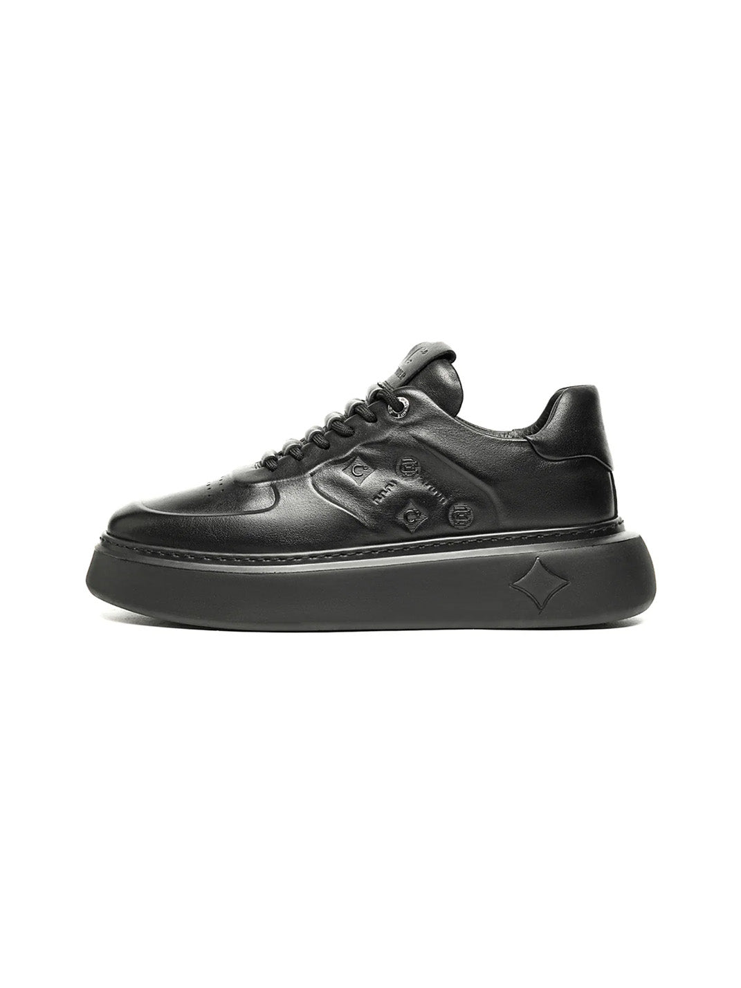 Black Embossed Leather Platform Low-Top Sneakers