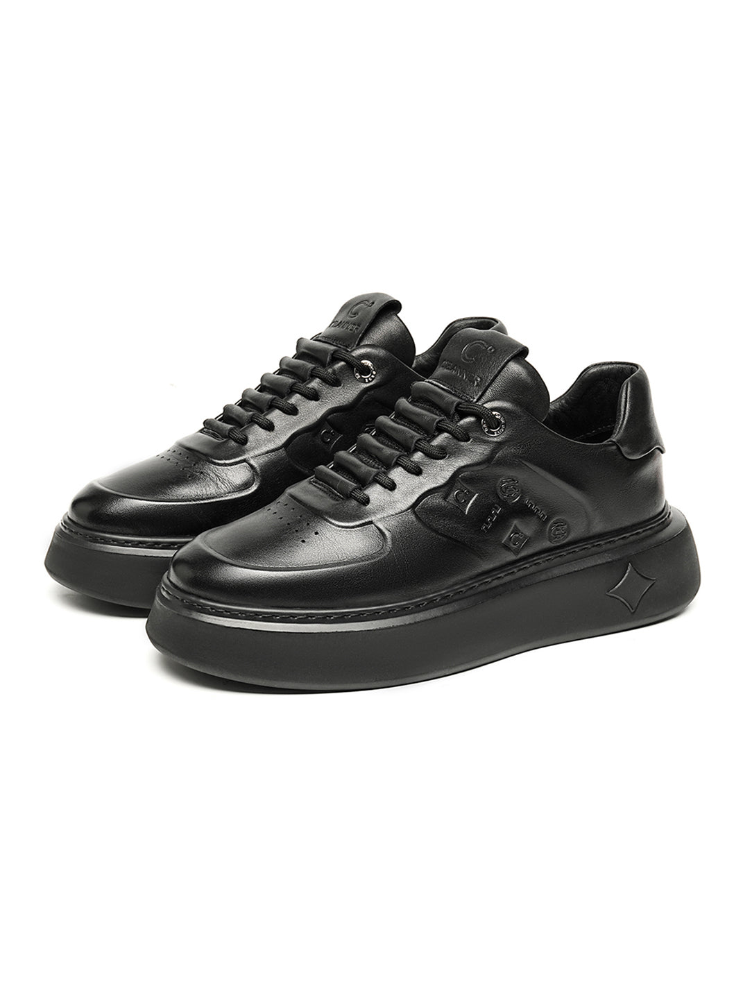 Black Embossed Leather Platform Low-Top Sneakers - View 9