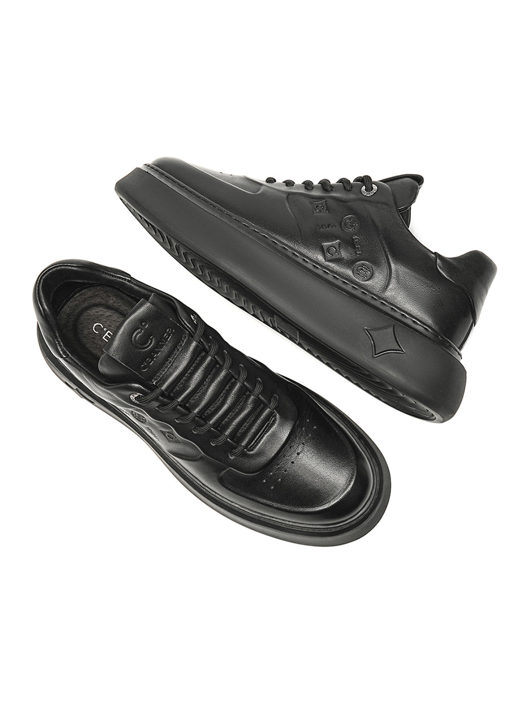 Black Embossed Leather Platform Low-Top Sneakers - View 11
