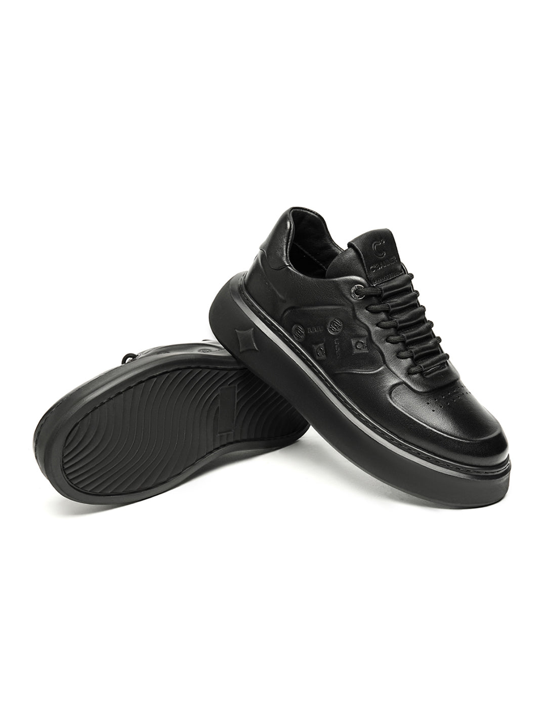 Black Embossed Leather Platform Low-Top Sneakers - View 13